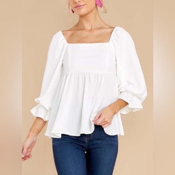 Smocked Square Neck Flounce Sleeve Blouse - Picture 7 of 12